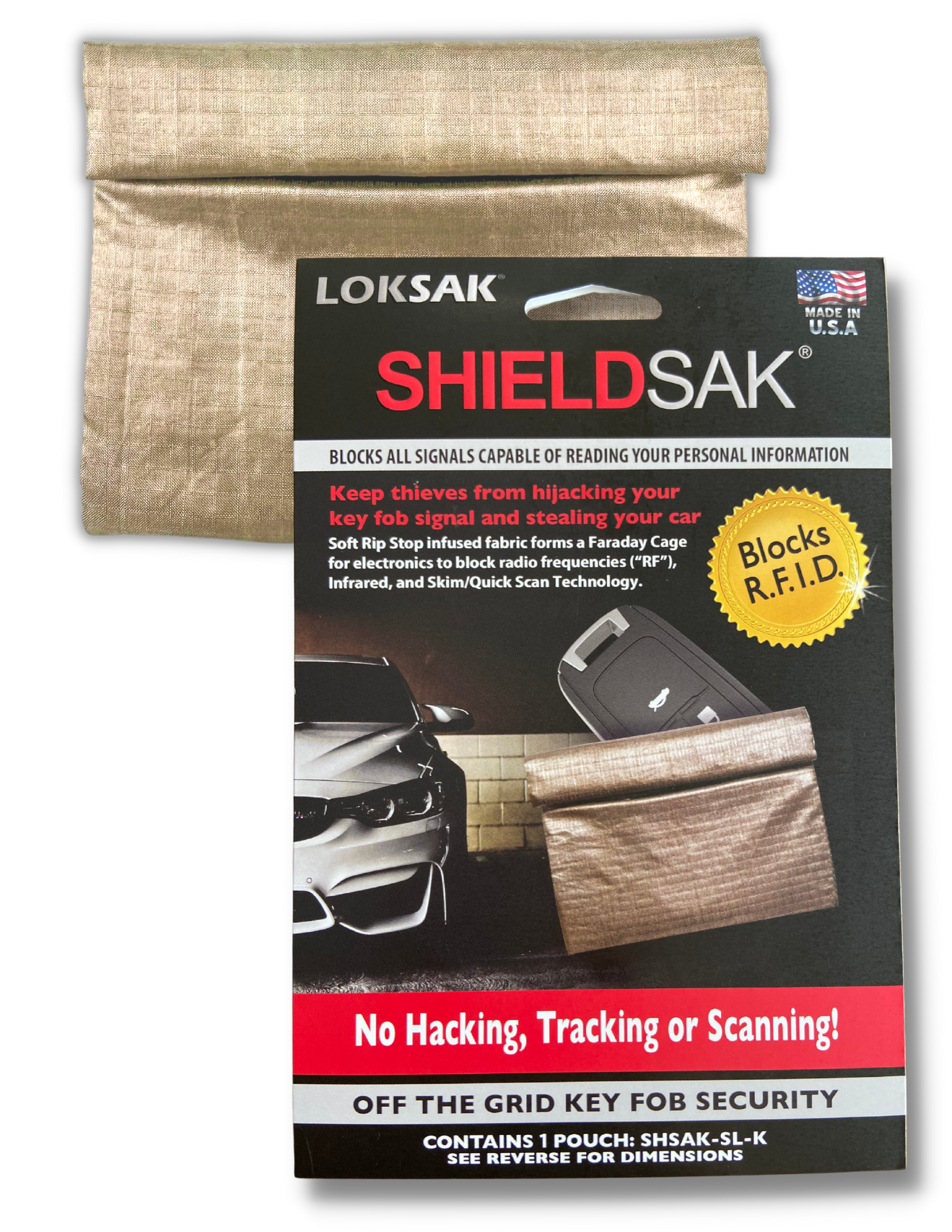 SHIELDSAK Faraday Key Fob Pouch – RF Signal Blocking RFID Sleeve | LOKSAK