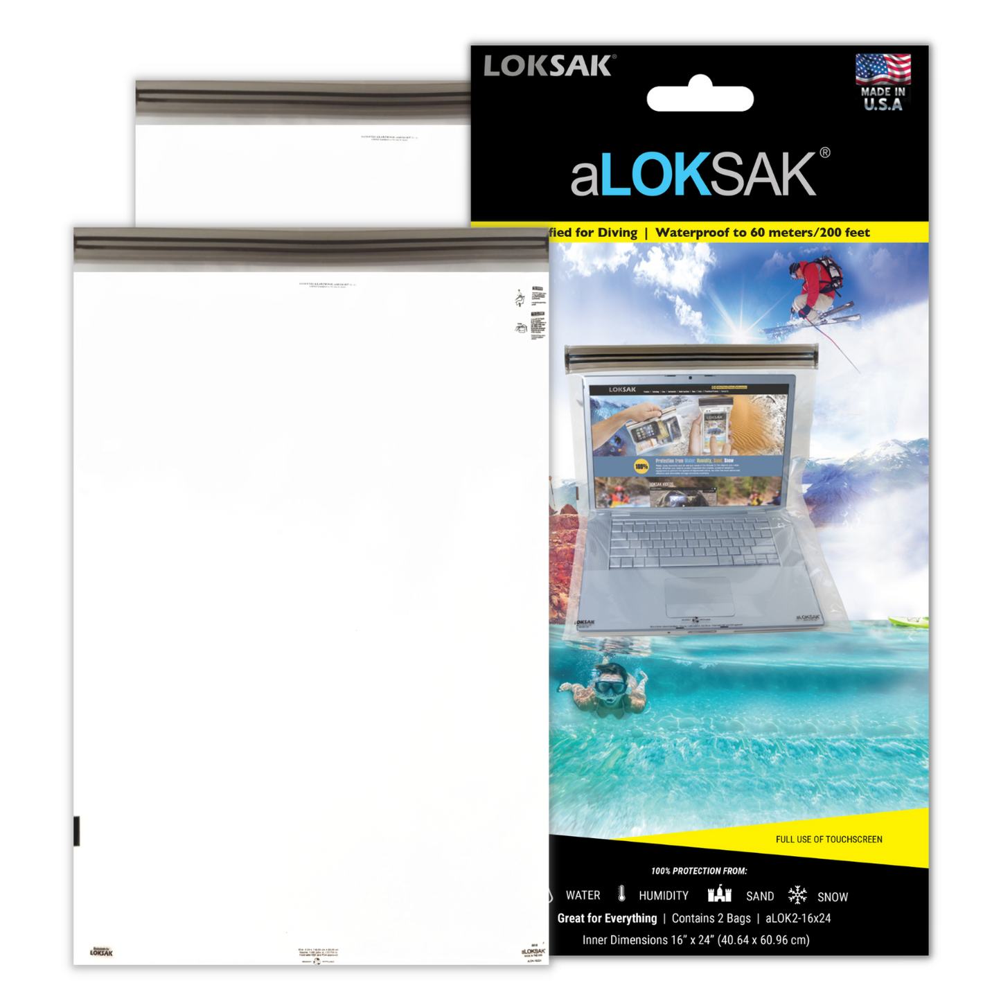 Waterproof Bag for Clothing & Large Gear | Certified 200ft | 16x24" 2 Pack | aLOKSAK