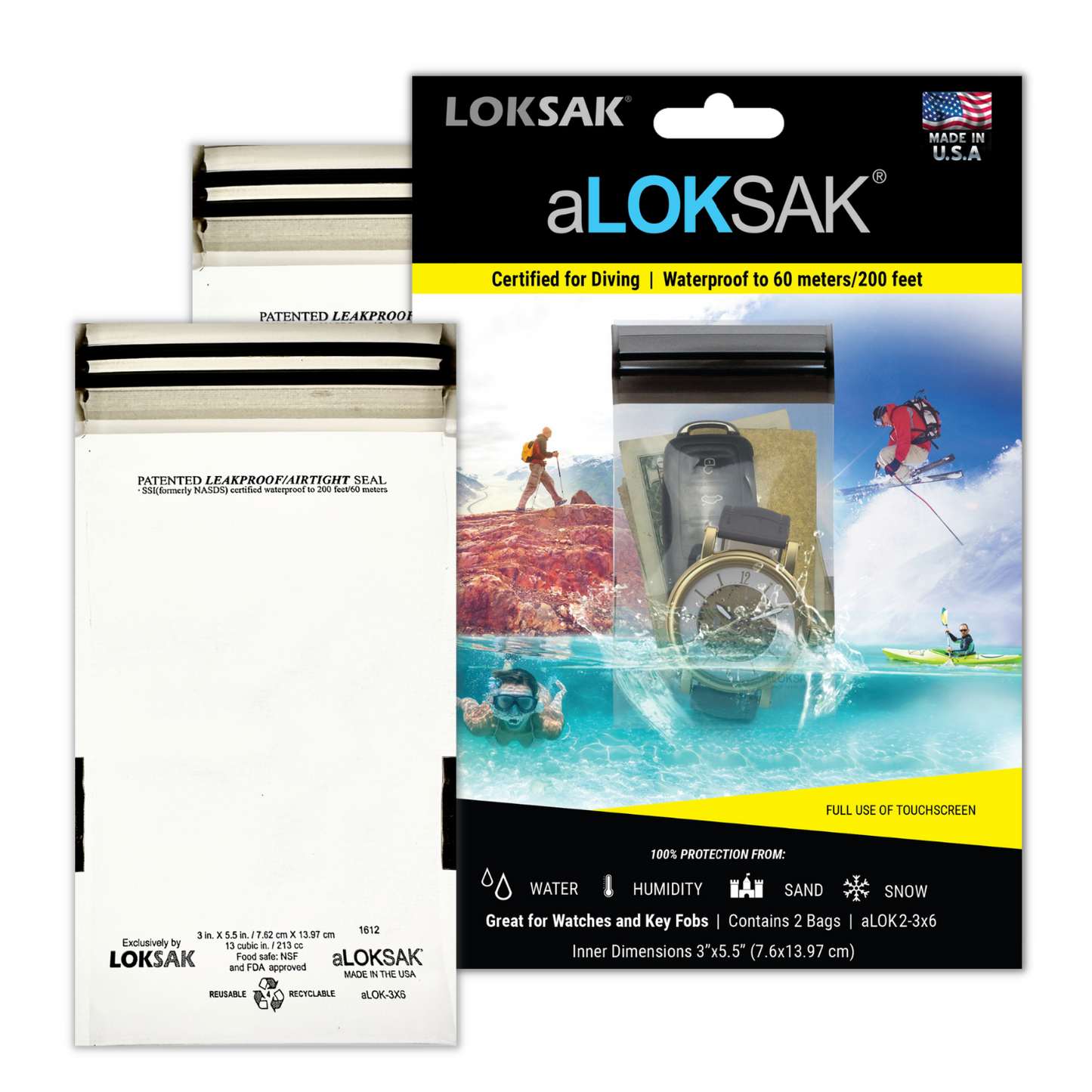 Waterproof Pouch for Cards & Keys | Certified 200ft | 3x6" 2 Pack | aLOKSAK