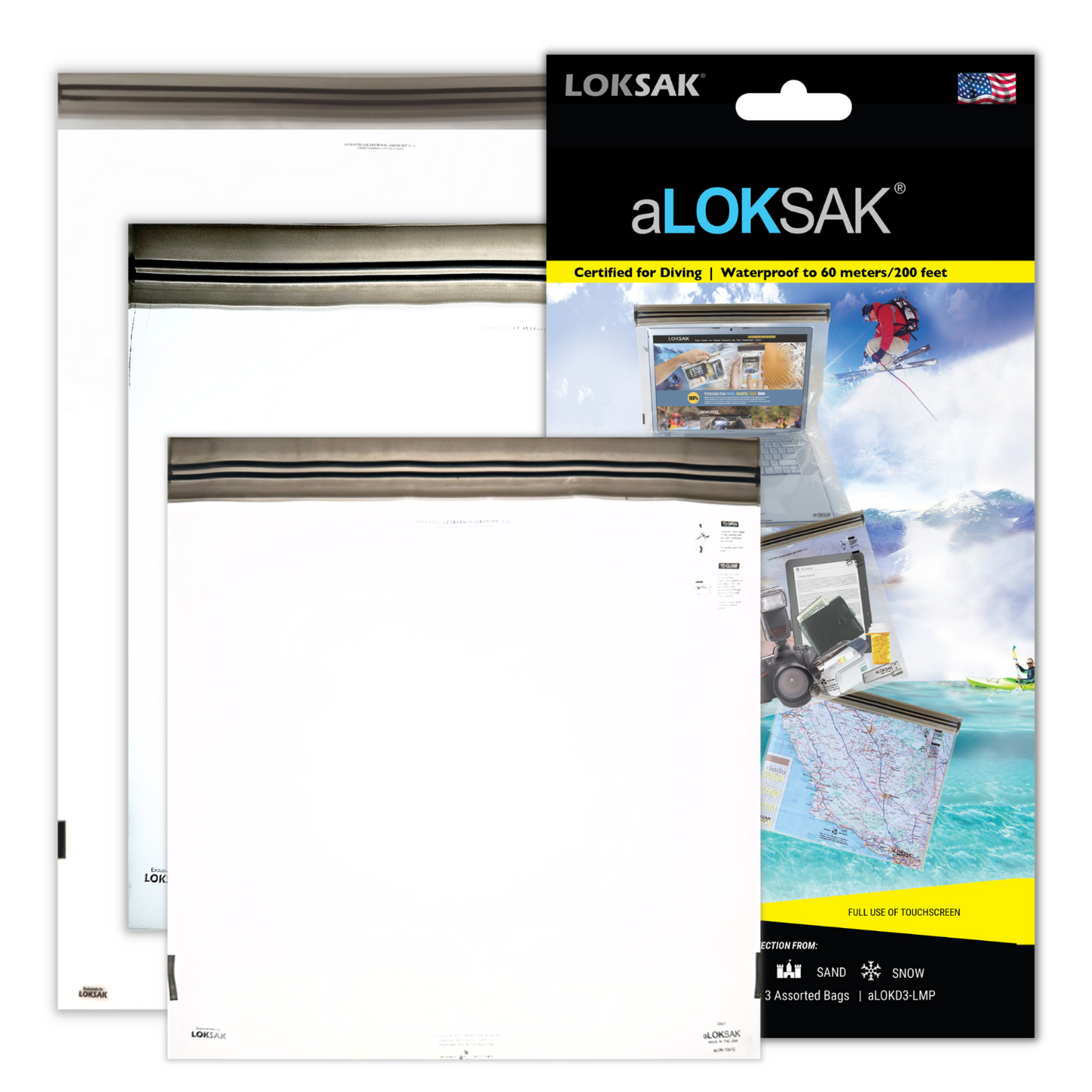Waterproof Bag Set - Large Sizes | Certified 200ft | 3 Pack | aLOKSAK