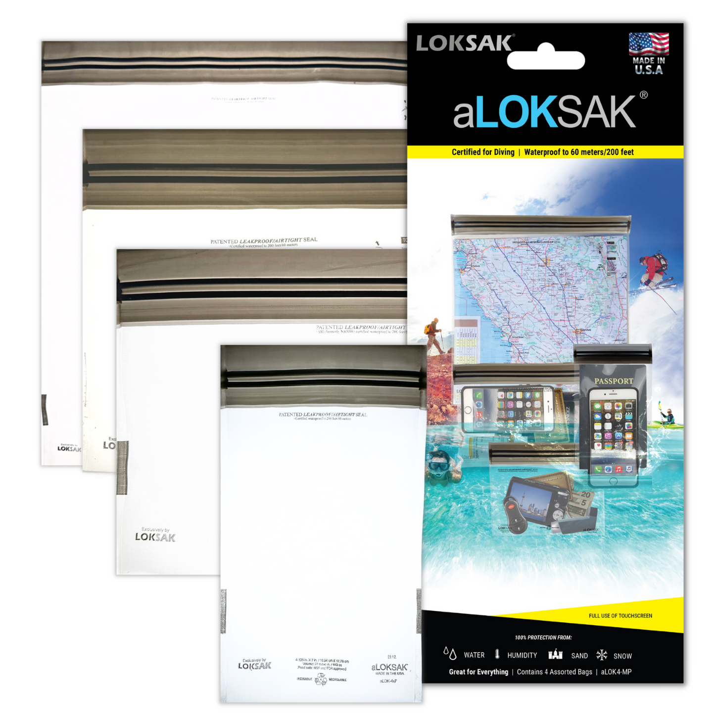 Waterproof Bag Set - Medium Sizes | Certified 200ft | 4 Pack | aLOKSAK