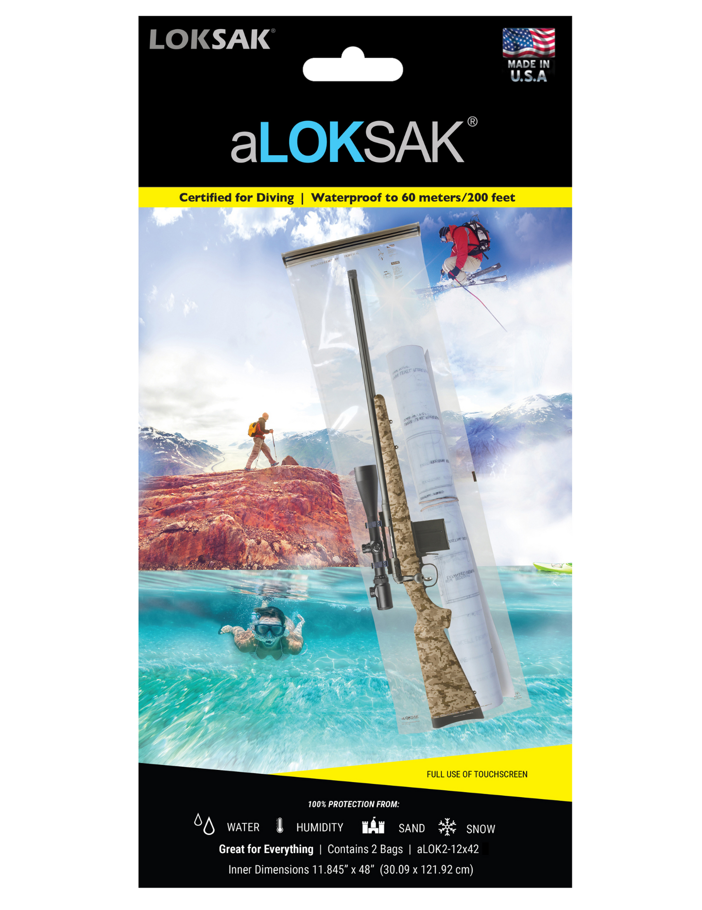 Waterproof Rifle & Long Gear Bag | Certified 200ft | 12x48" 2 Pack | aLOKSAK