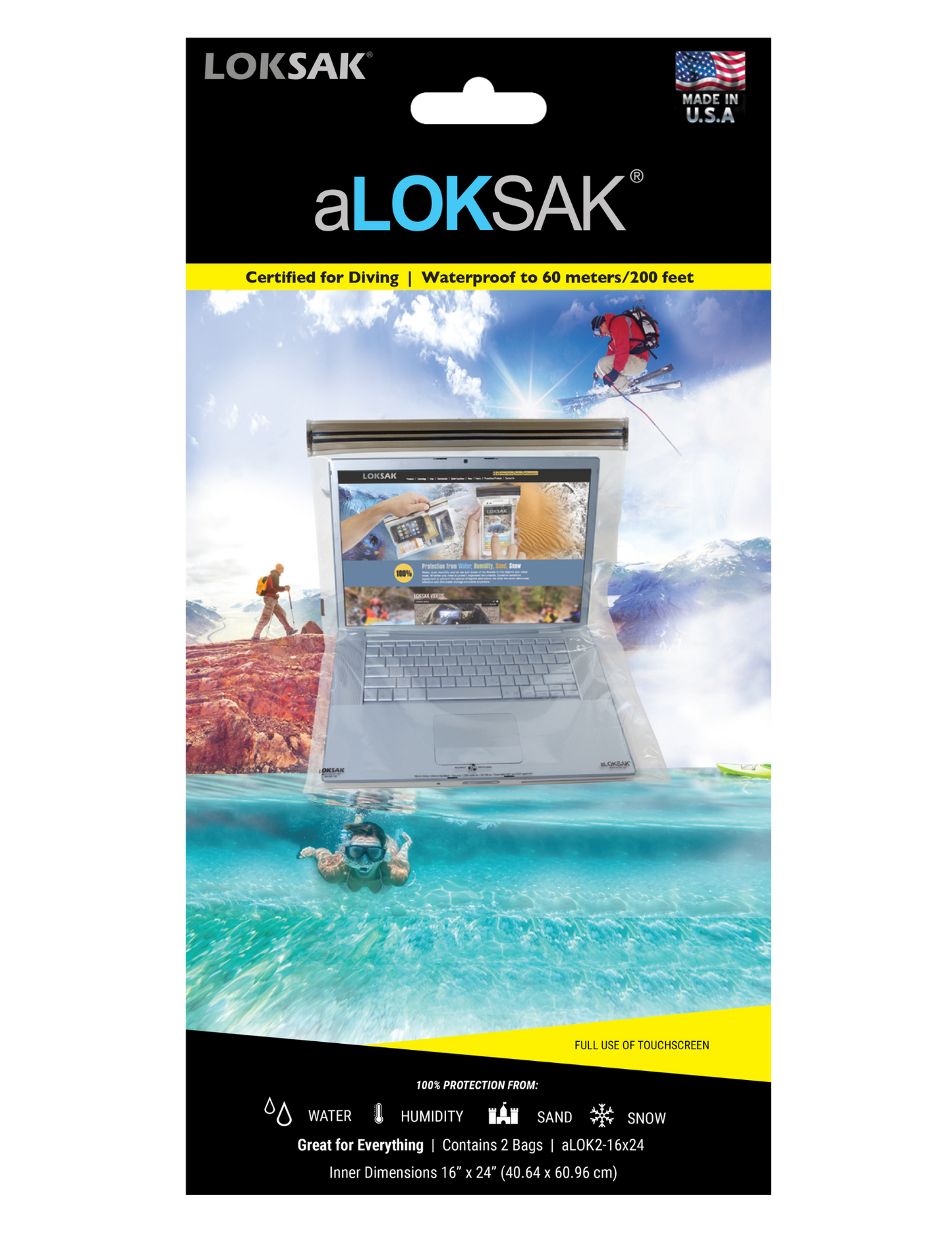 Waterproof Bag for Clothing & Large Gear | Certified 200ft | 16x24" 2 Pack | aLOKSAK