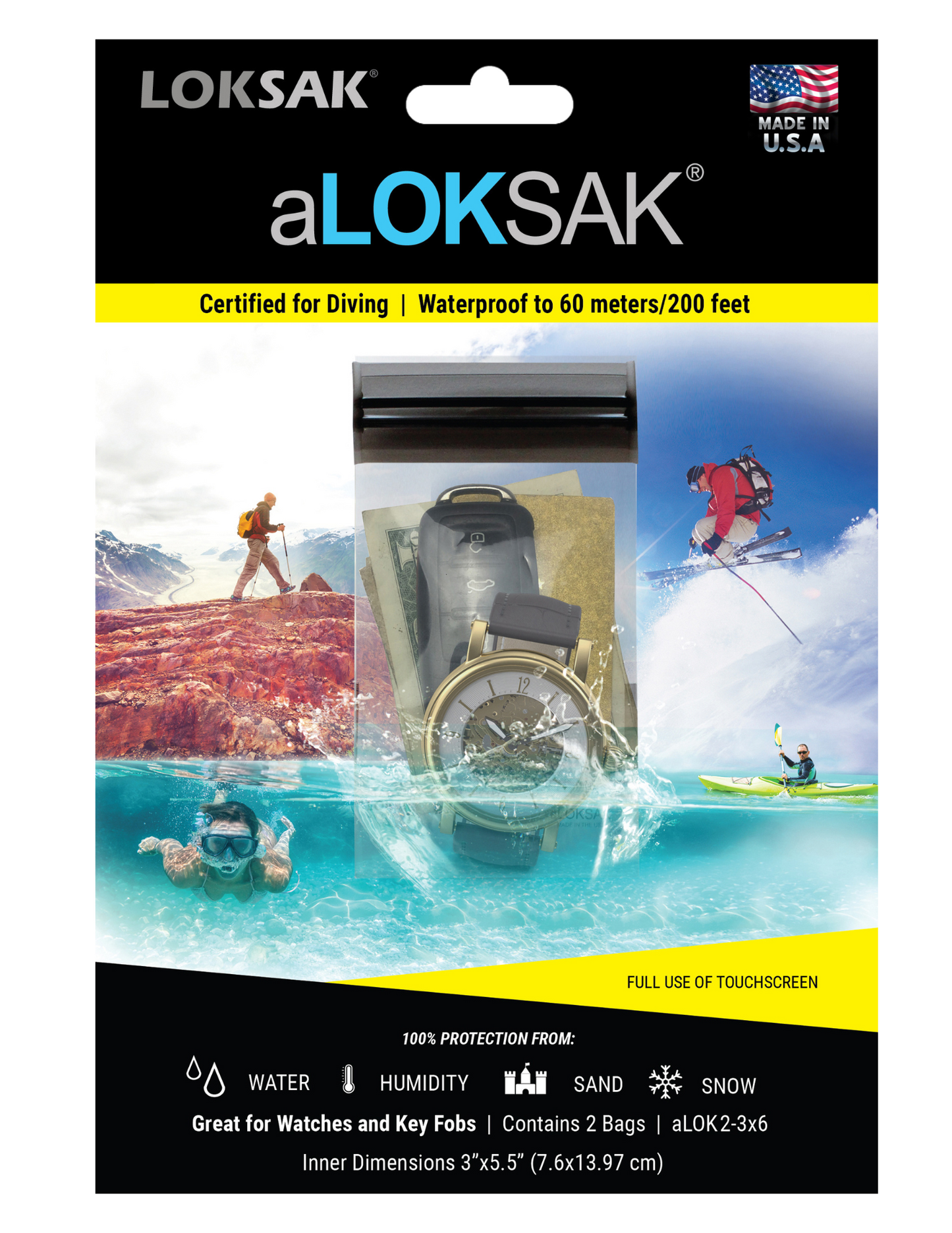 Waterproof Pouch for Cards & Keys | Certified 200ft | 3x6" 2 Pack | aLOKSAK