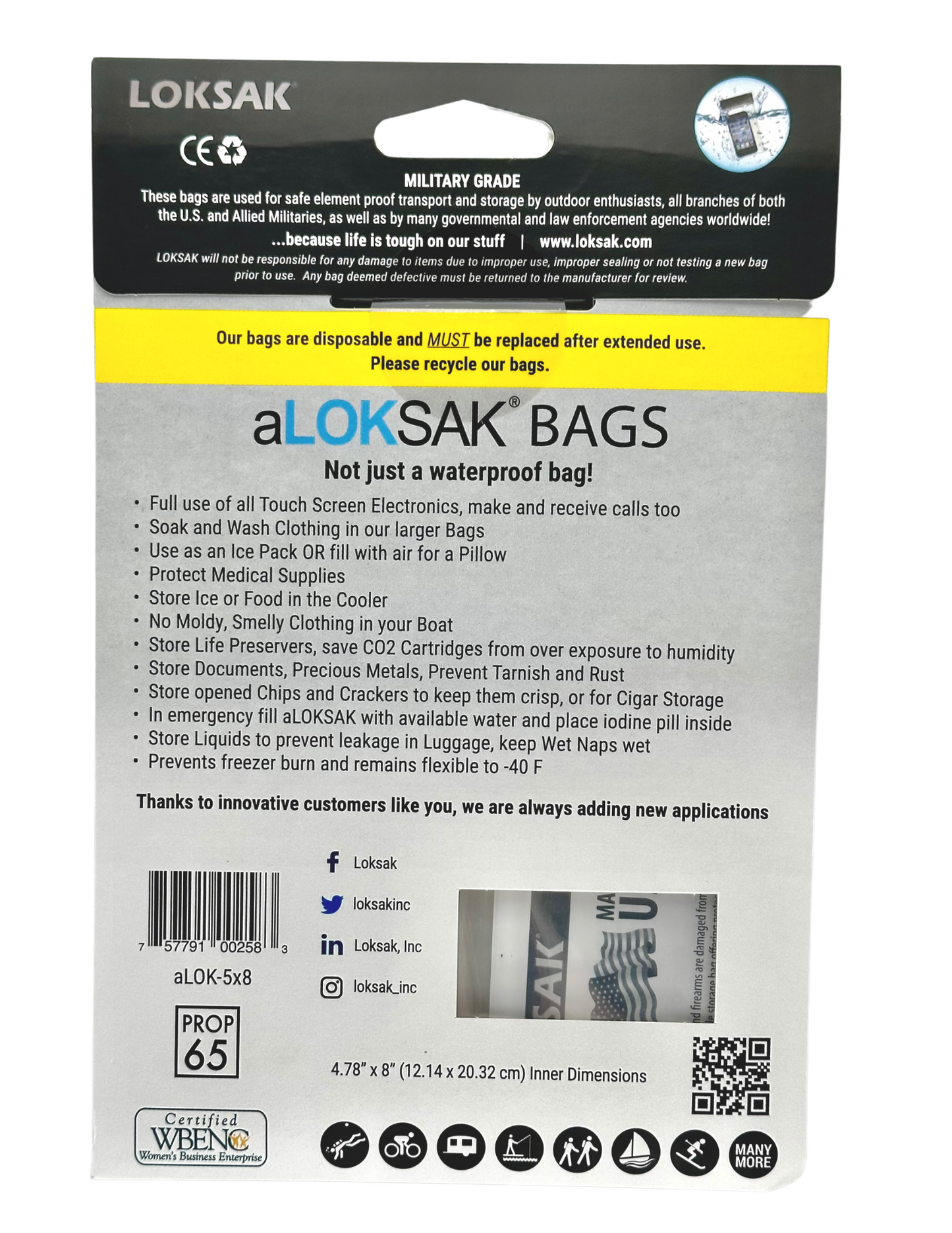 Waterproof Bag for Larger Phones | Certified 200ft | 5x8" 2 Pack | aLOKSAK