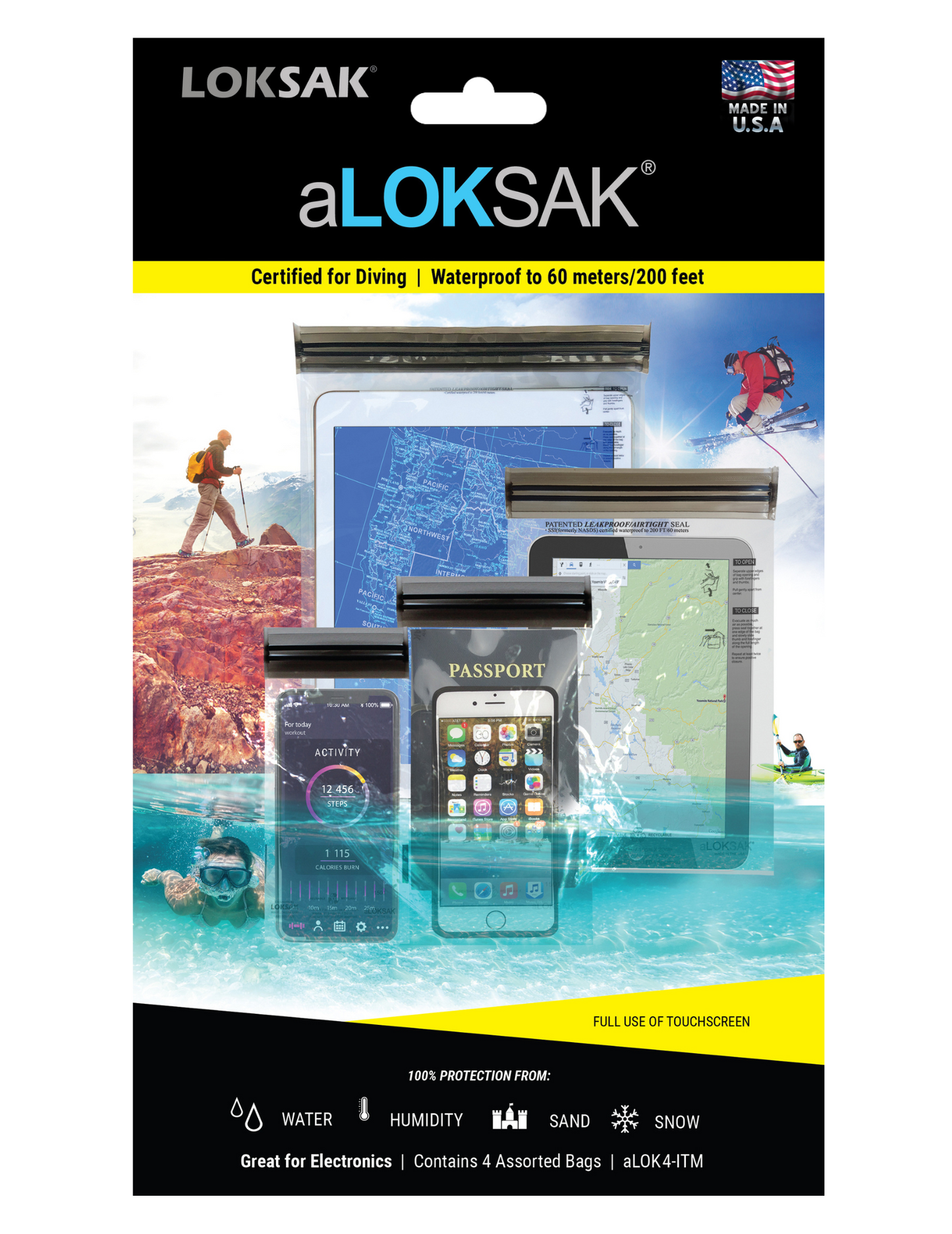 Waterproof Tech Bag Set - Phones, Tablets & Electronics | Certified 200ft | 4 Pack | aLOKSAK