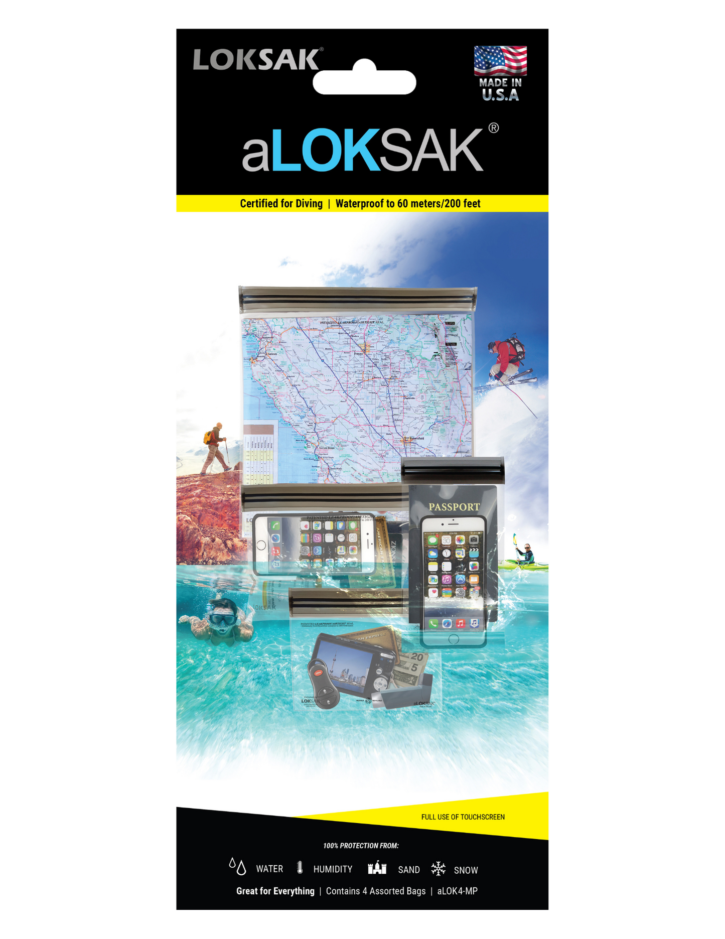 Waterproof Bag Set - Medium Sizes | Certified 200ft | 4 Pack | aLOKSAK
