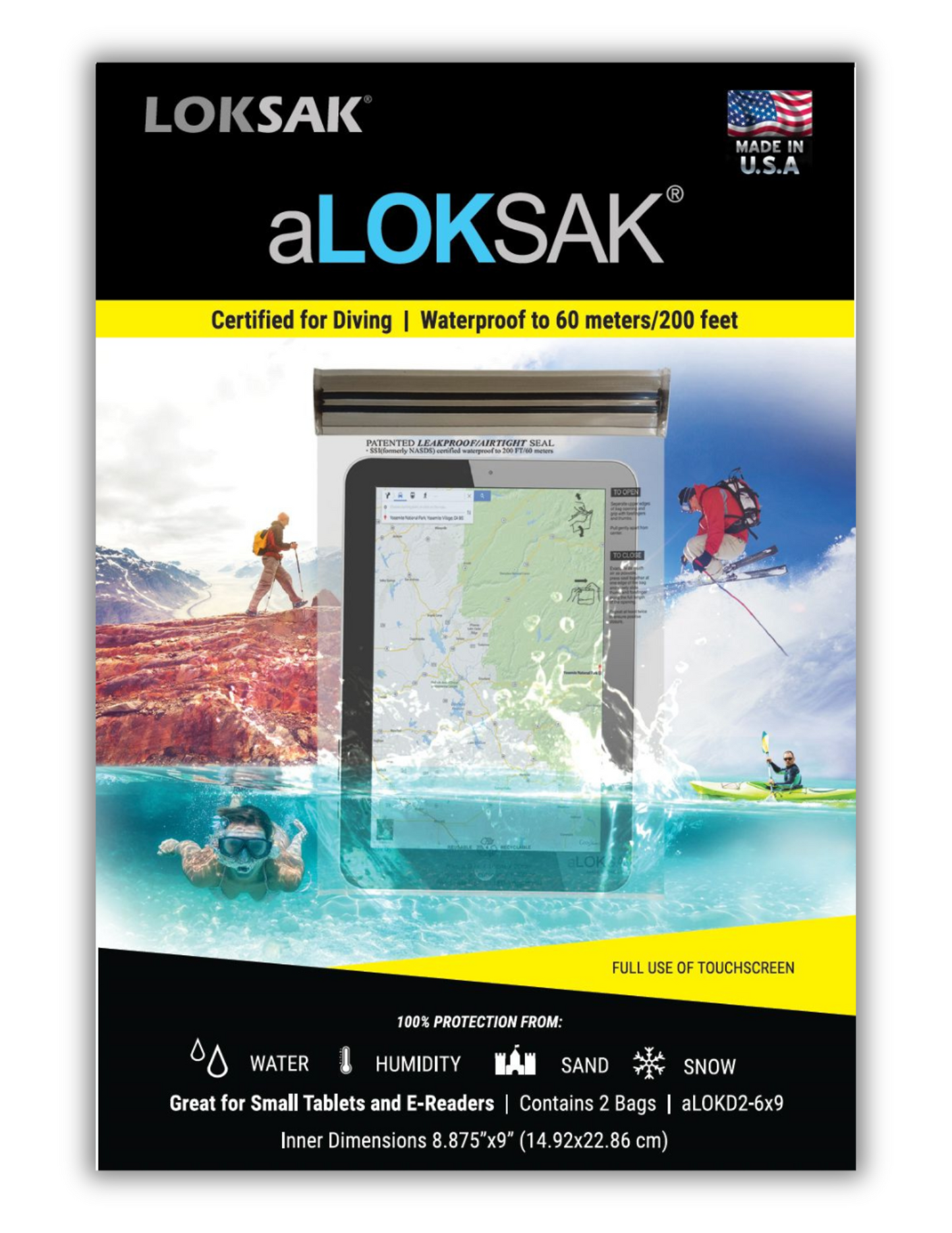 Waterproof Document & Tablet Bag | Certified 200ft | 6x9" 2 Pack | aLOKSAK