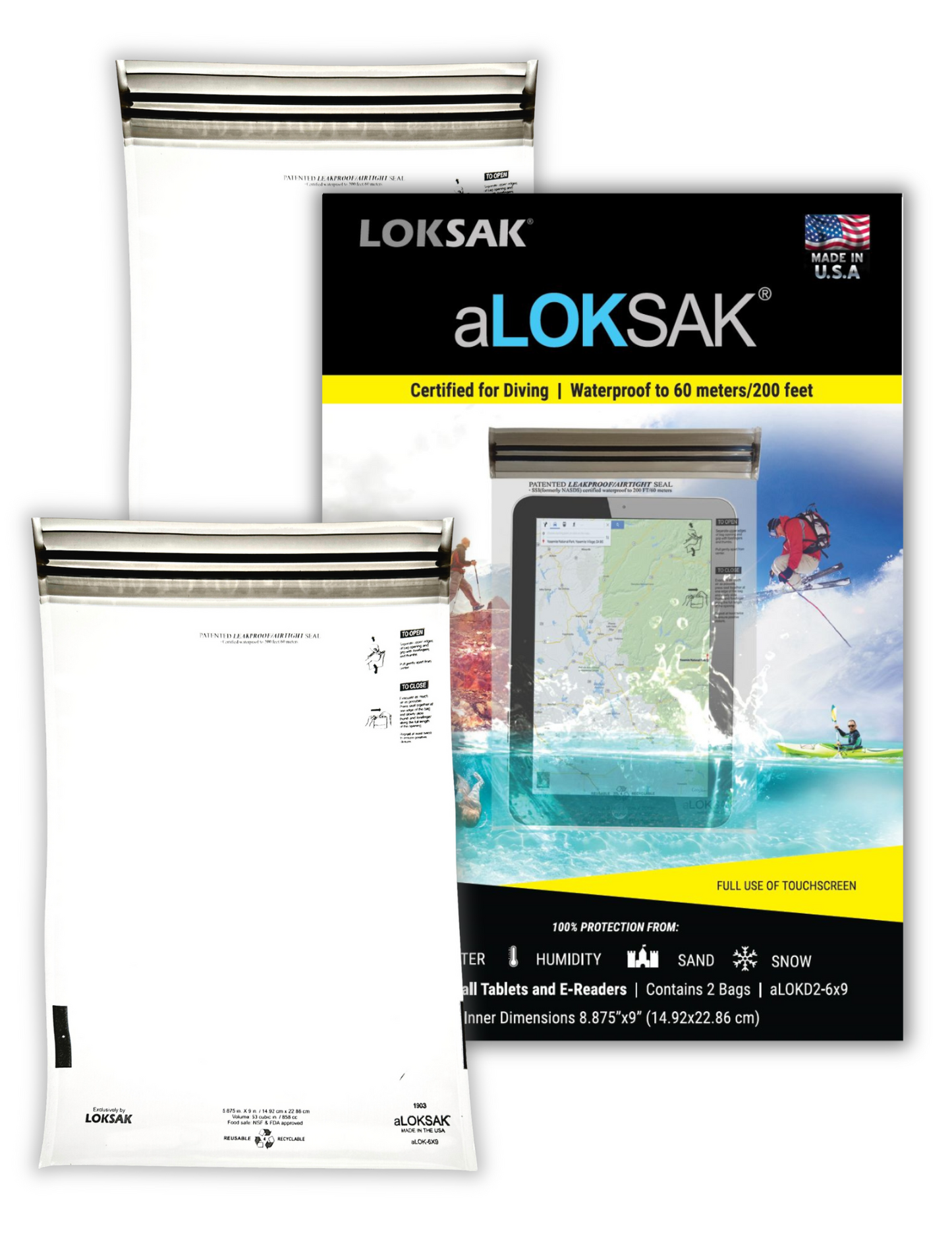 Waterproof Document & Tablet Bag | Certified 200ft | 6x9" 2 Pack | aLOKSAK